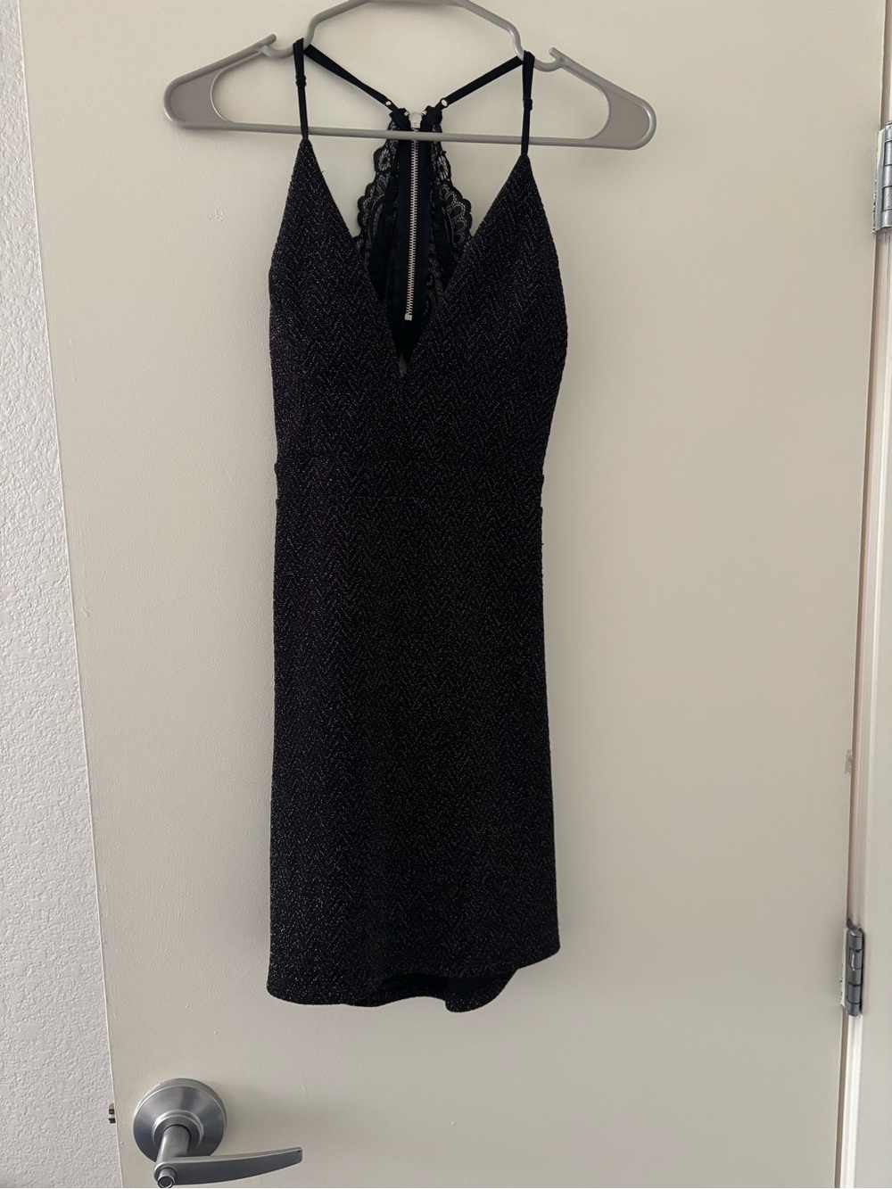 Honey and Rosie Black Sparkle V-Neck Mini Dress